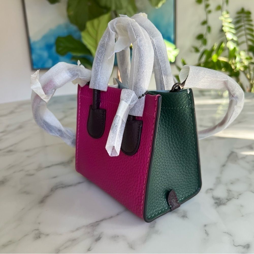 NWT COACH Cashin Carry Tote 14 Colorblock Cerise Pink Blue Green Leather Bag 746 - Picture 5 of 14